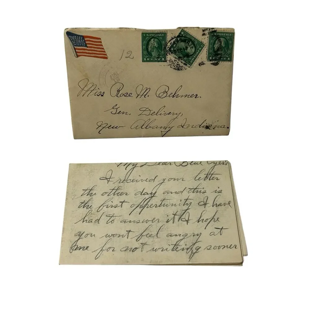 Antique 1910's Postal History WWI Original Military Soldier's Romantic Letter